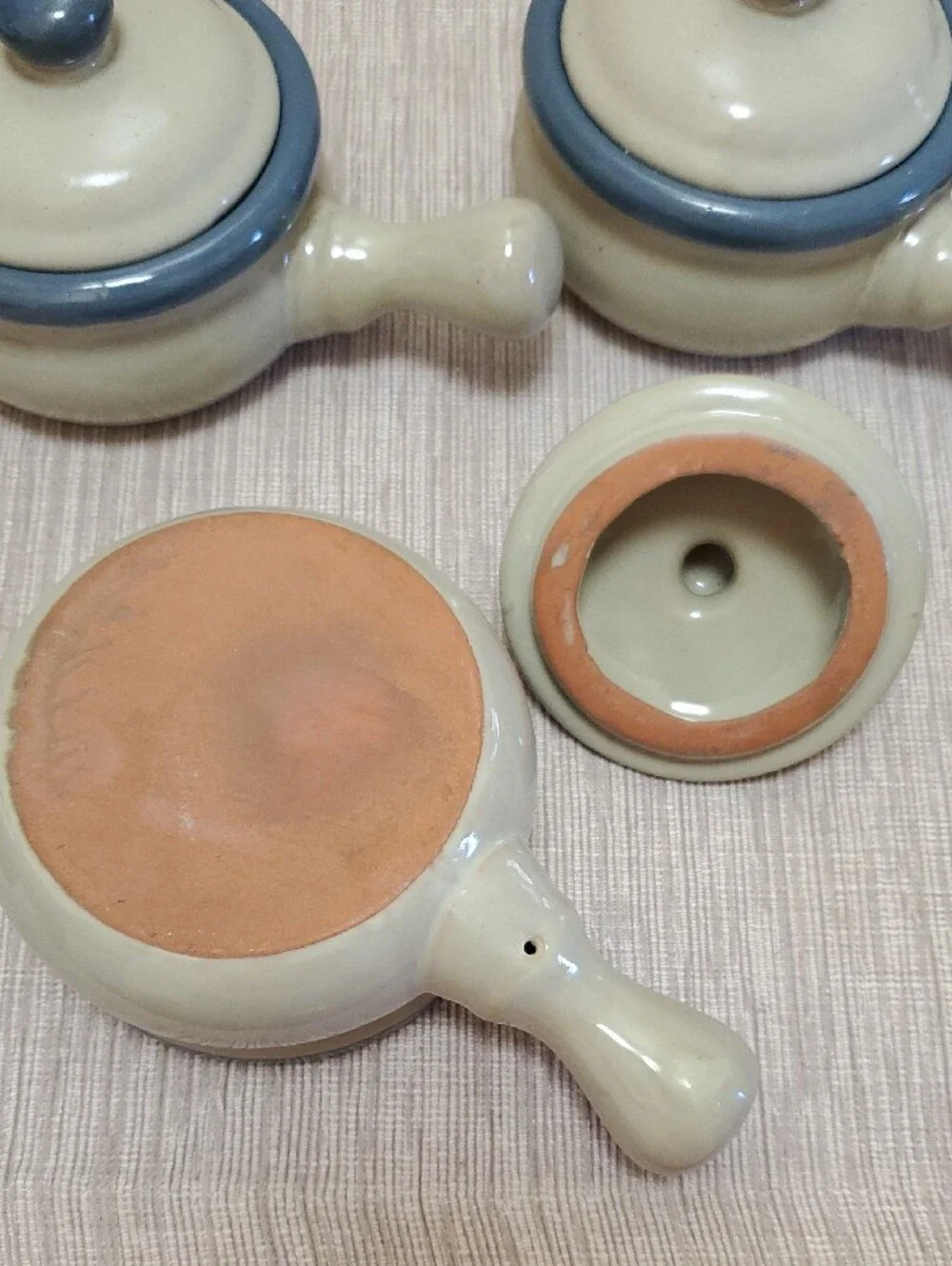 Set of 5 Blue stoneware soup crocks